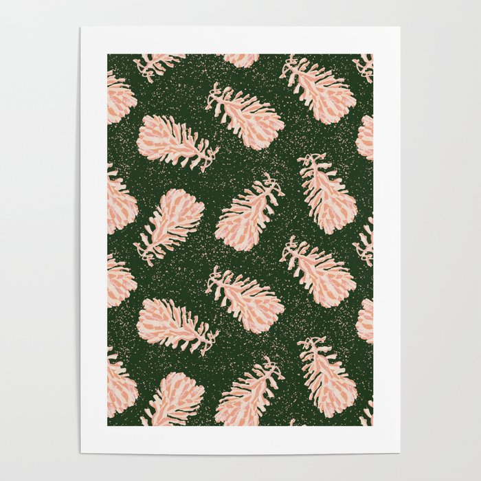 Dancing Pinecones in Forest Green & Pink Poster Gallery Image 1
