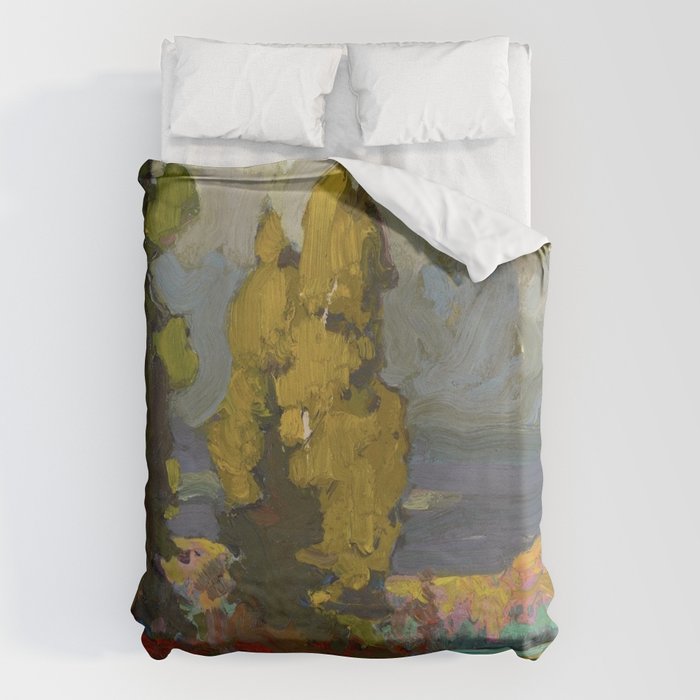 Tom Thomson Poplars by a Lake 1916 Canadian Landscape Artist Duvet Cover Gallery Image 1