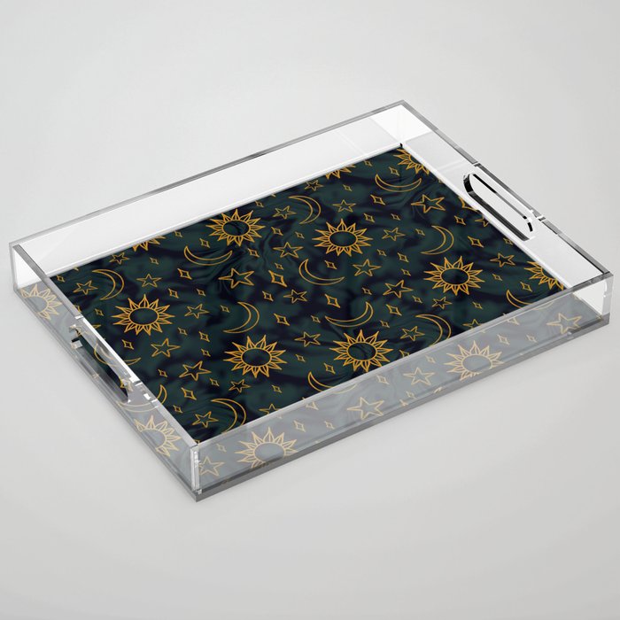 Tie Dye Moon and Star Print in Blue Acrylic Tray Gallery Image 1