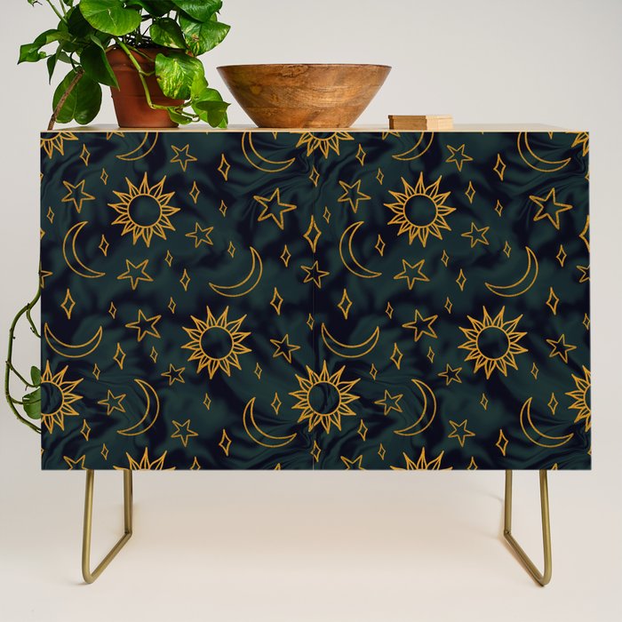 Tie Dye Moon and Star Print in Blue Credenza Gallery Image 1