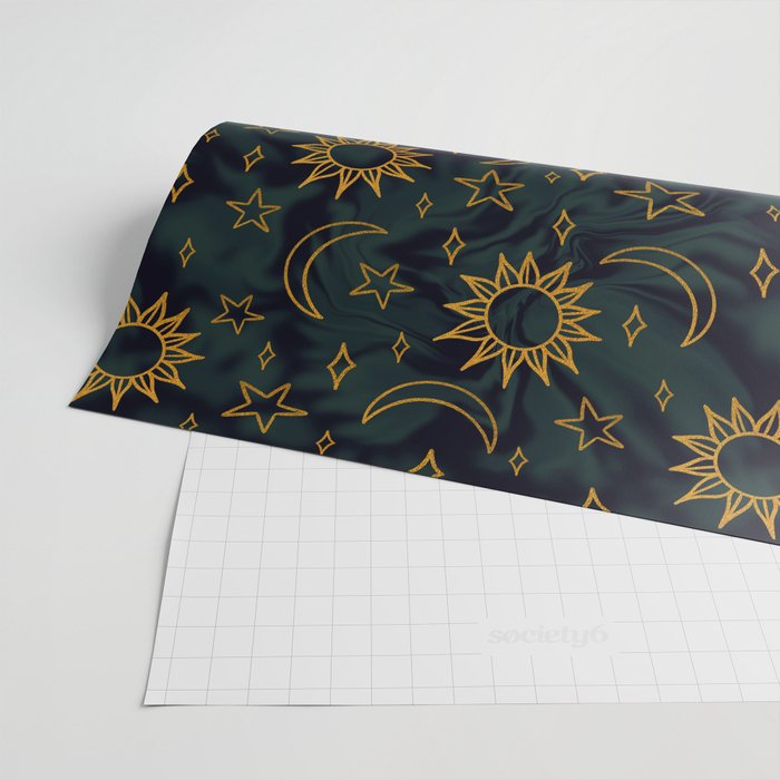 Tie Dye Moon and Star Print in Blue Wrapping Paper Gallery Image 2
