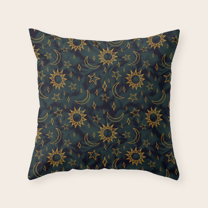 Tie Dye Moon and Star Print in Blue Throw Pillow Gallery Image 1