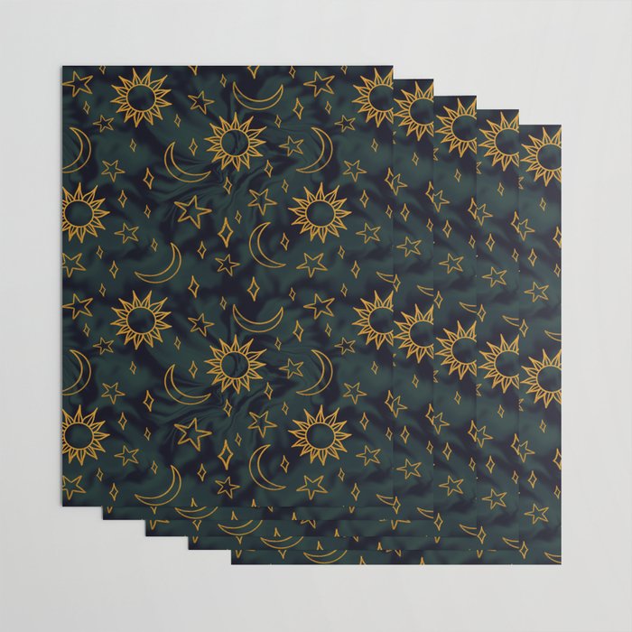 Tie Dye Moon and Star Print in Blue Wrapping Paper Gallery Image 3