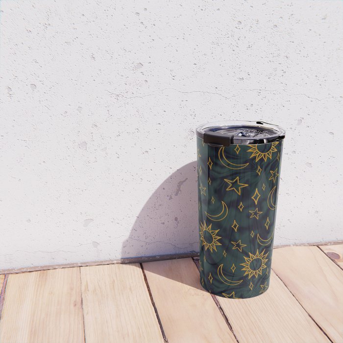 Tie Dye Moon and Star Print in Blue Travel Mug Gallery Image 4