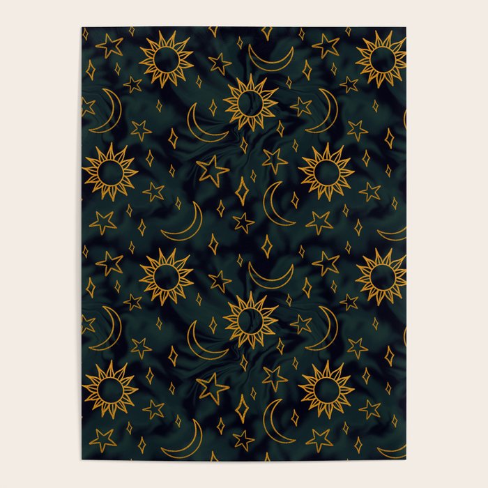 Tie Dye Moon and Star Print in Blue Poster Gallery Image 4