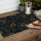 Tie Dye Moon and Star Print in Blue Outdoor Rug Gallery Image 2