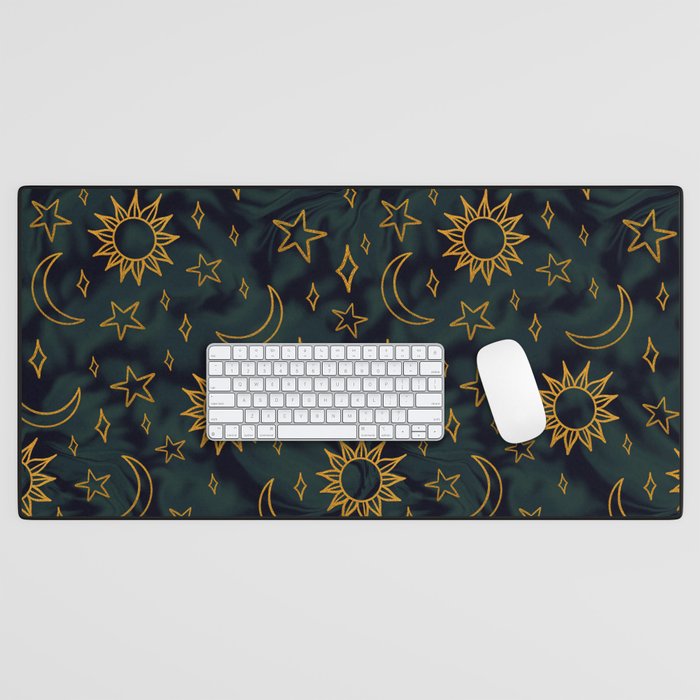 Tie Dye Moon and Star Print in Blue Desk Mat Gallery Image 1