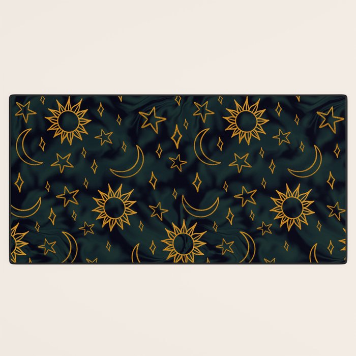 Tie Dye Moon and Star Print in Blue Desk Mat Gallery Image 3