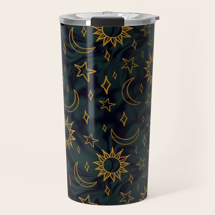 Tie Dye Moon and Star Print in Blue Travel Mug Gallery Image 1