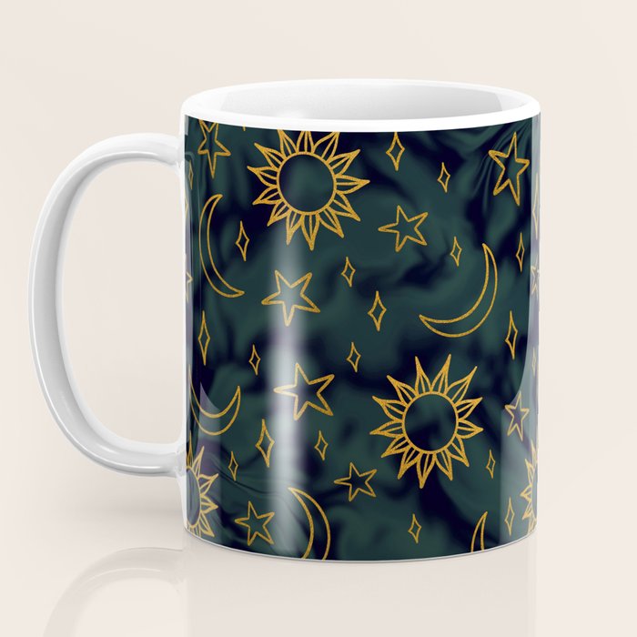 Tie Dye Moon and Star Print in Blue Coffee Mug Gallery Image 3