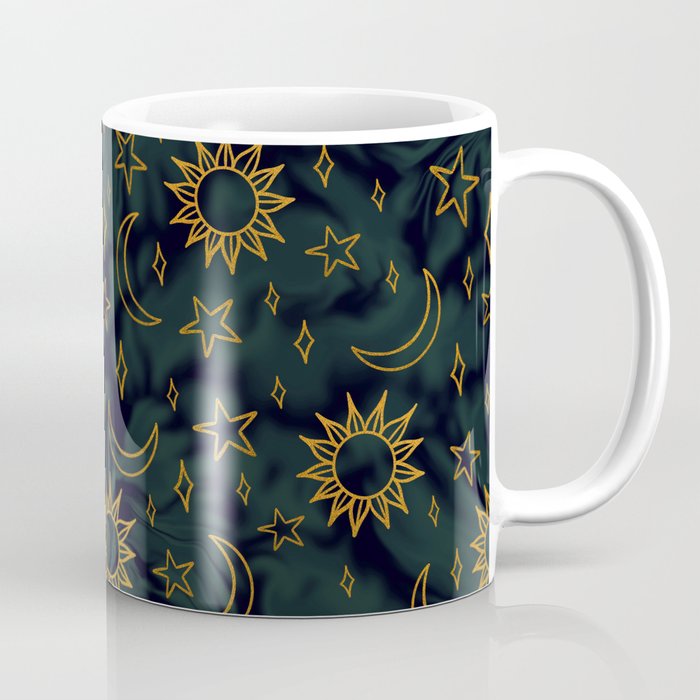 Tie Dye Moon and Star Print in Blue Coffee Mug Gallery Image 1