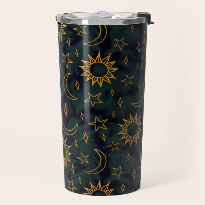 Tie Dye Moon and Star Print in Blue Travel Mug Gallery Image 2
