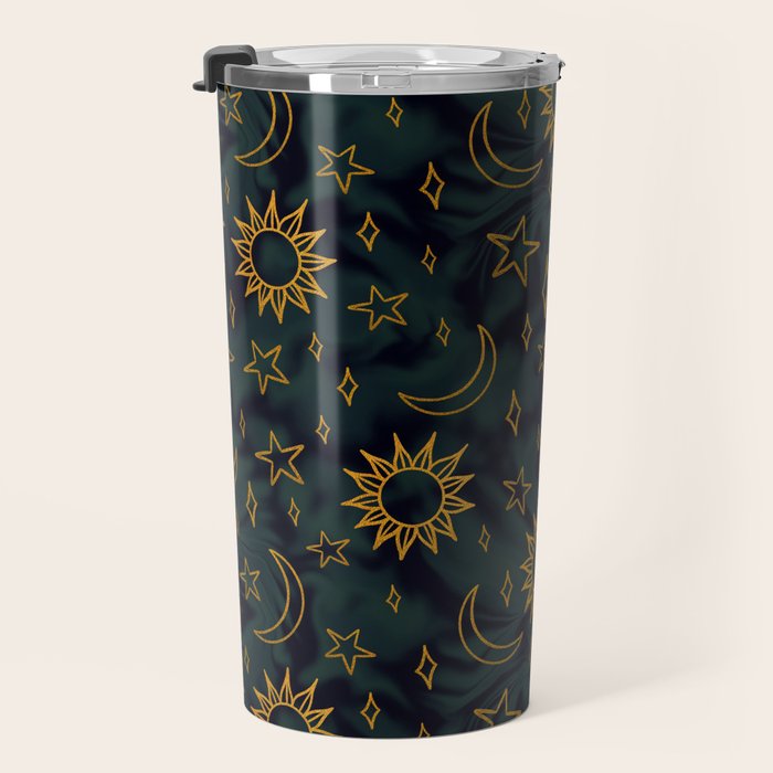 Tie Dye Moon and Star Print in Blue Travel Mug Gallery Image 3