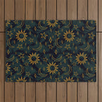 Tie Dye Moon and Star Print in Blue Outdoor Rug Gallery Image 1