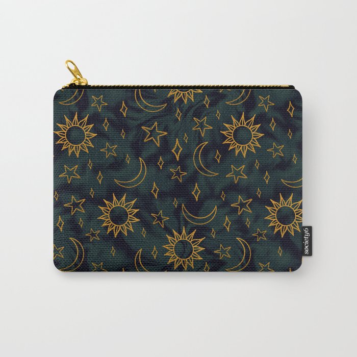 Tie Dye Moon and Star Print in Blue Carry All Pouch Gallery Image 1