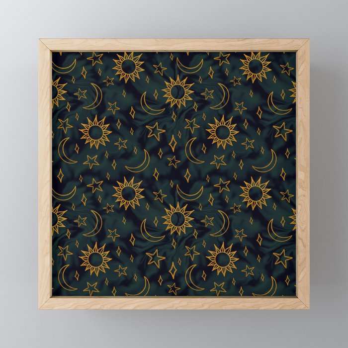 Tie Dye Moon and Star Print in Blue Mini Art Print Gallery Image 1