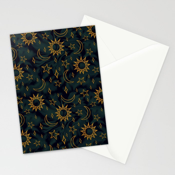 Tie Dye Moon and Star Print in Blue Stationery Card Gallery Image 2