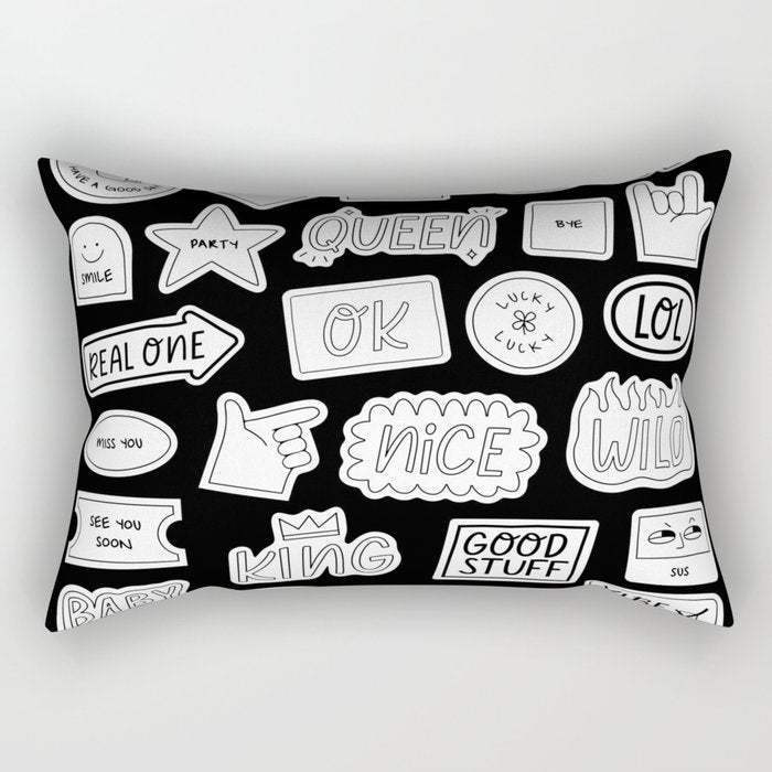 Funny black and white cartoon sticker quotes Rectangular Pillow Gallery Image 2