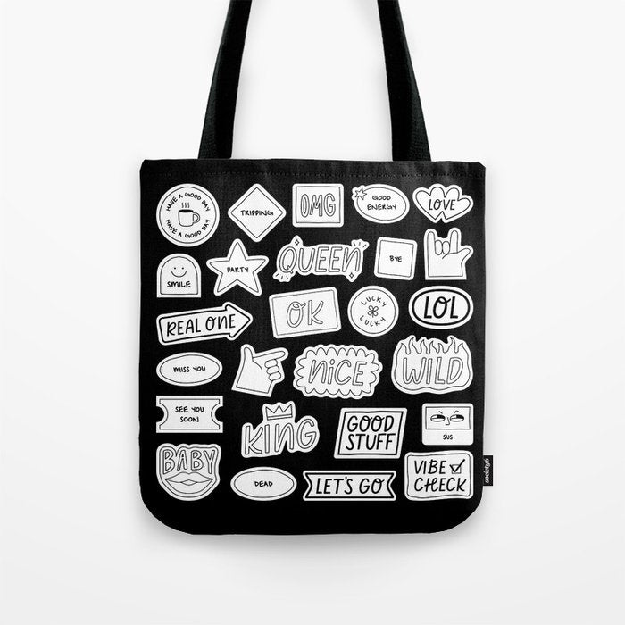 Funny black and white cartoon sticker quotes Tote Bag Gallery Image 1