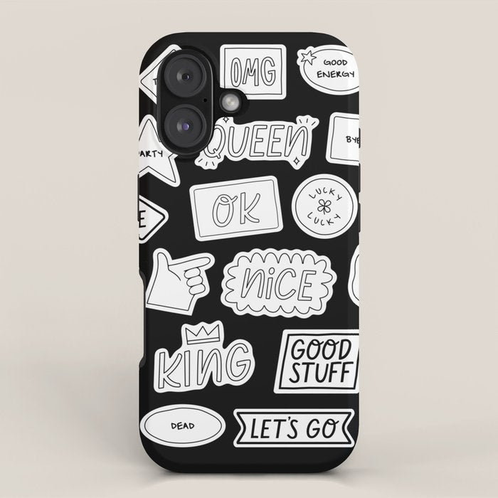 Funny black and white cartoon sticker quotes iPhone Case Gallery Image 1