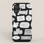 Funny black and white cartoon sticker quotes iPhone Case Gallery Image 1