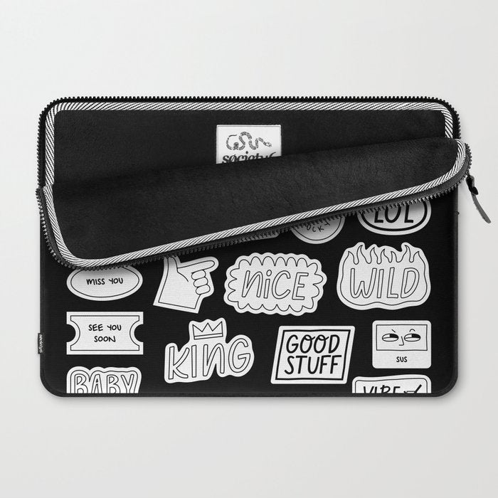 Funny black and white cartoon sticker quotes Laptop Sleeve Gallery Image 2