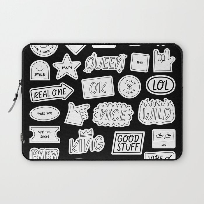 Funny black and white cartoon sticker quotes Laptop Sleeve Gallery Image 1