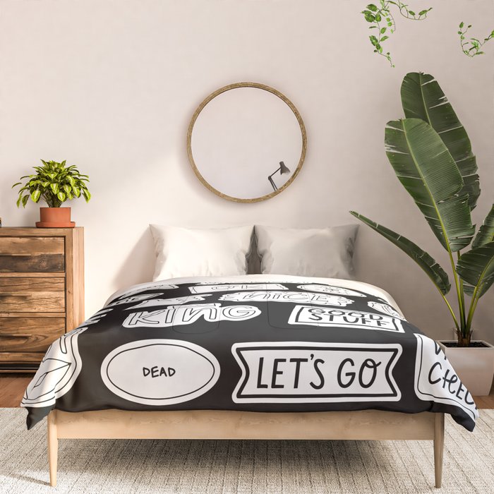 Funny black and white cartoon sticker quotes Comforter Gallery Image 3