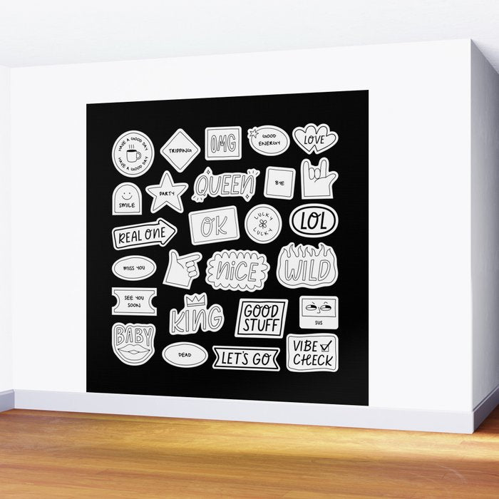 Funny black and white cartoon sticker quotes Wall Mural Gallery Image 2
