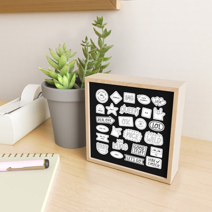 Funny black and white cartoon sticker quotes Mini Art Print Gallery Image 2