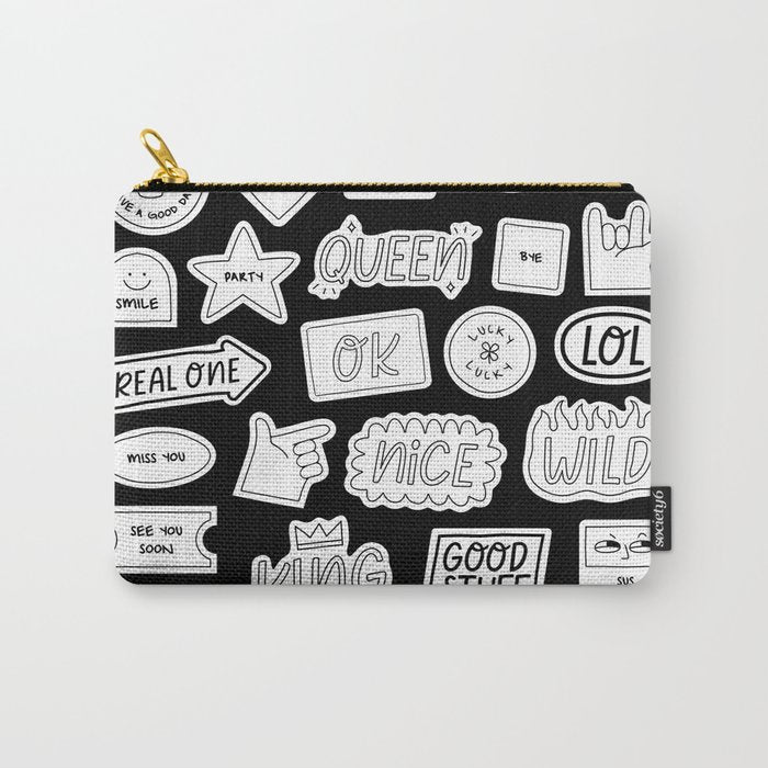 Funny black and white cartoon sticker quotes Carry All Pouch Gallery Image 1
