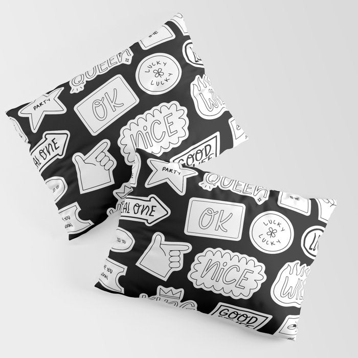 Funny black and white cartoon sticker quotes Pillow Sham Gallery Image 3