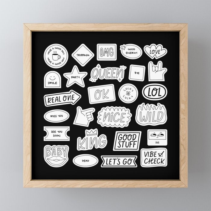 Funny black and white cartoon sticker quotes Mini Art Print Gallery Image 1