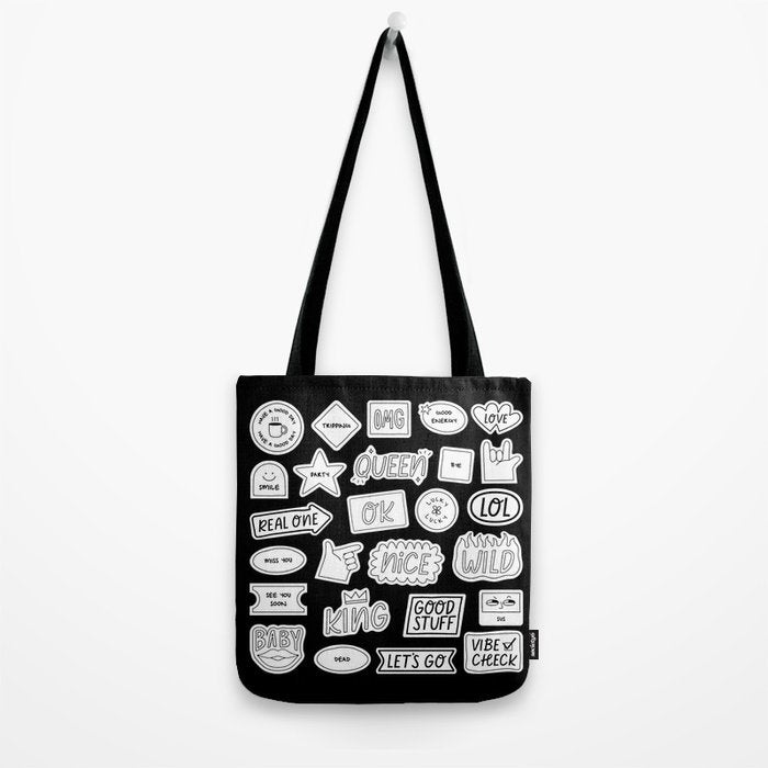 Funny black and white cartoon sticker quotes Tote Bag Gallery Image 2