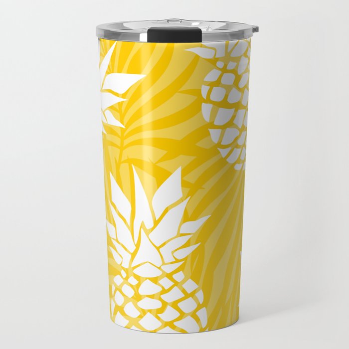Bright Yellow, Summer, Pineapple Art Travel Mug Gallery Image 1