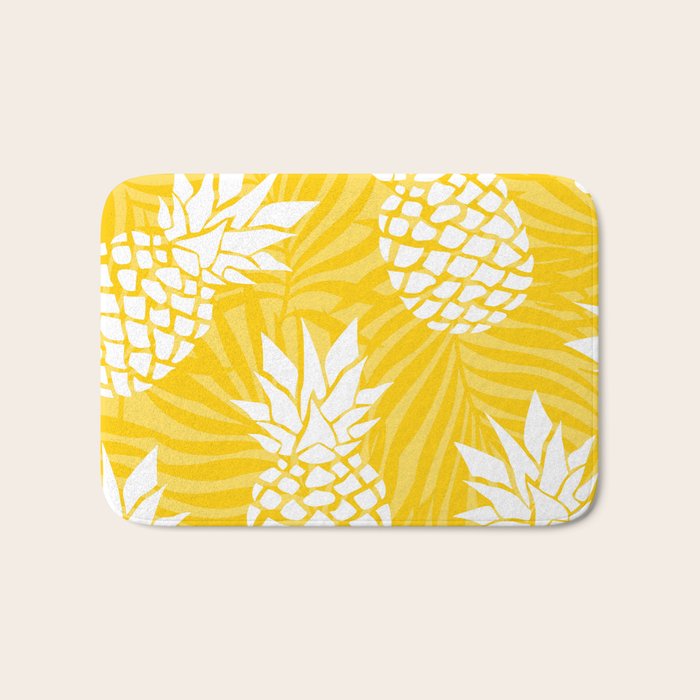 Bright Yellow, Summer, Pineapple Art Bath Mat Gallery Image 1
