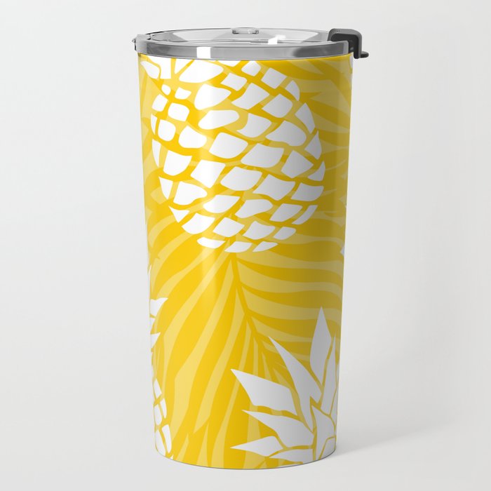Bright Yellow, Summer, Pineapple Art Travel Mug Gallery Image 2
