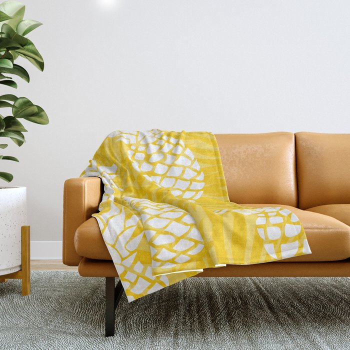 Bright Yellow, Summer, Pineapple Art Throw Blanket Gallery Image 1
