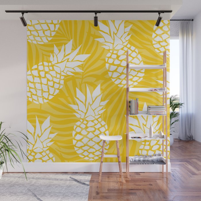 Bright Yellow, Summer, Pineapple Art Wall Mural Gallery Image 1