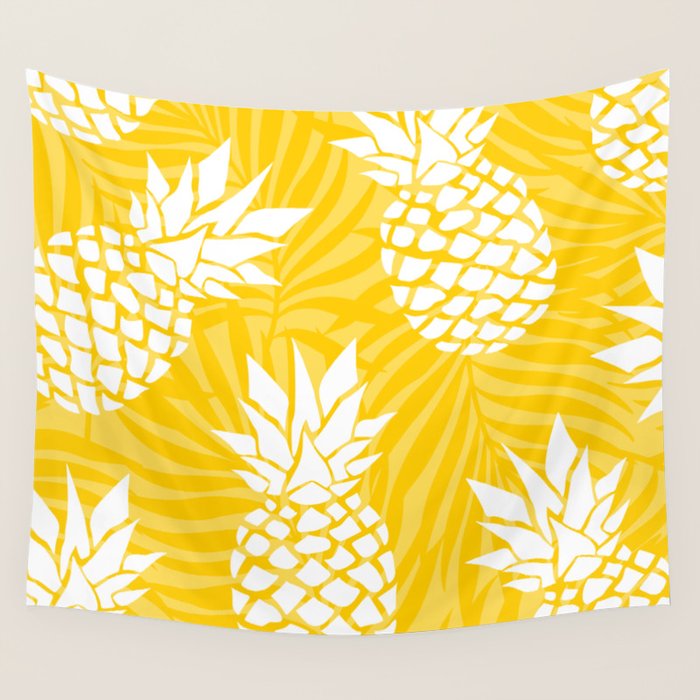Bright Yellow, Summer, Pineapple Art Wall Tapestry Gallery Image 1