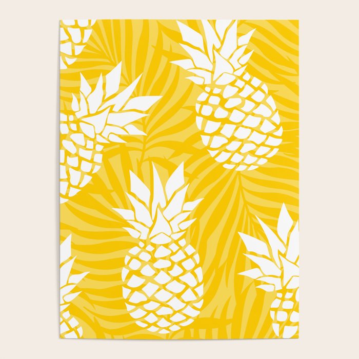 Bright Yellow, Summer, Pineapple Art Poster Gallery Image 1
