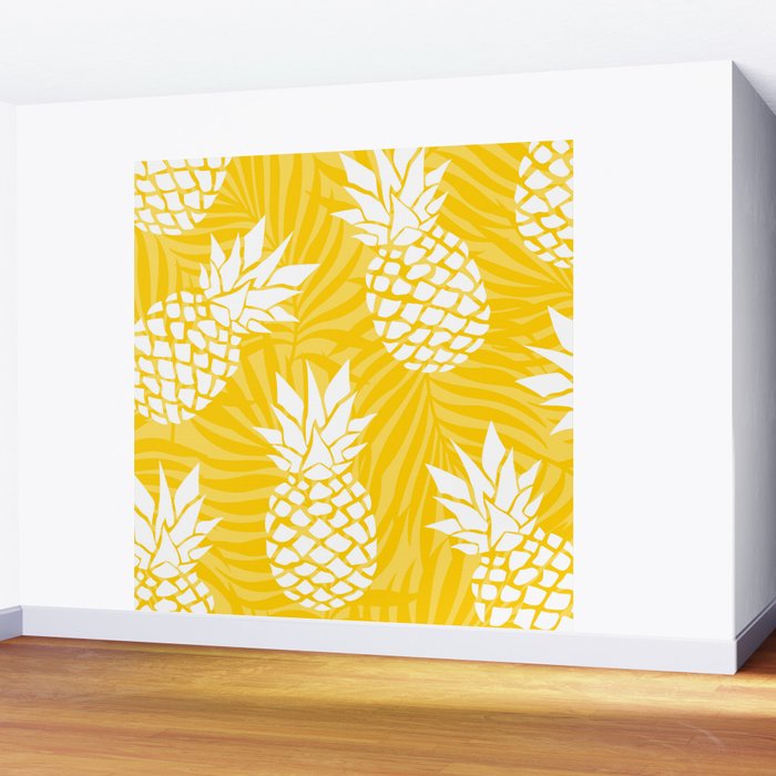 Bright Yellow, Summer, Pineapple Art Wall Mural Gallery Image 2