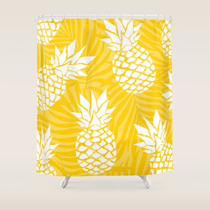 Bright Yellow, Summer, Pineapple Art Shower Curtain Gallery Image 1