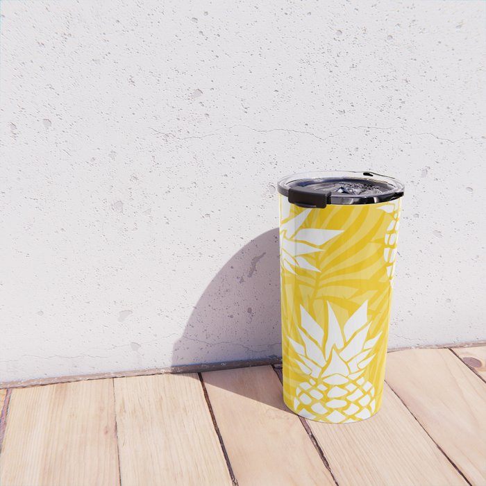 Bright Yellow, Summer, Pineapple Art Travel Mug Gallery Image 4