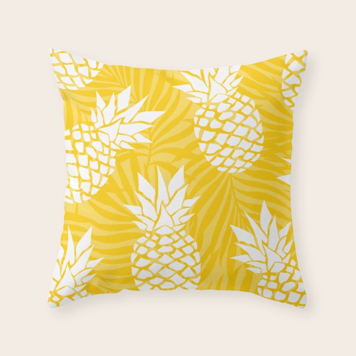Bright Yellow, Summer, Pineapple Art Throw Pillow Gallery Image 6