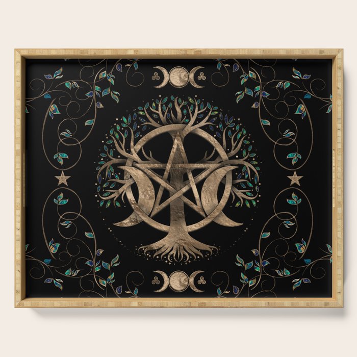 Tree of Life Pentagram Moon Ornament Serving Tray Gallery Image 1