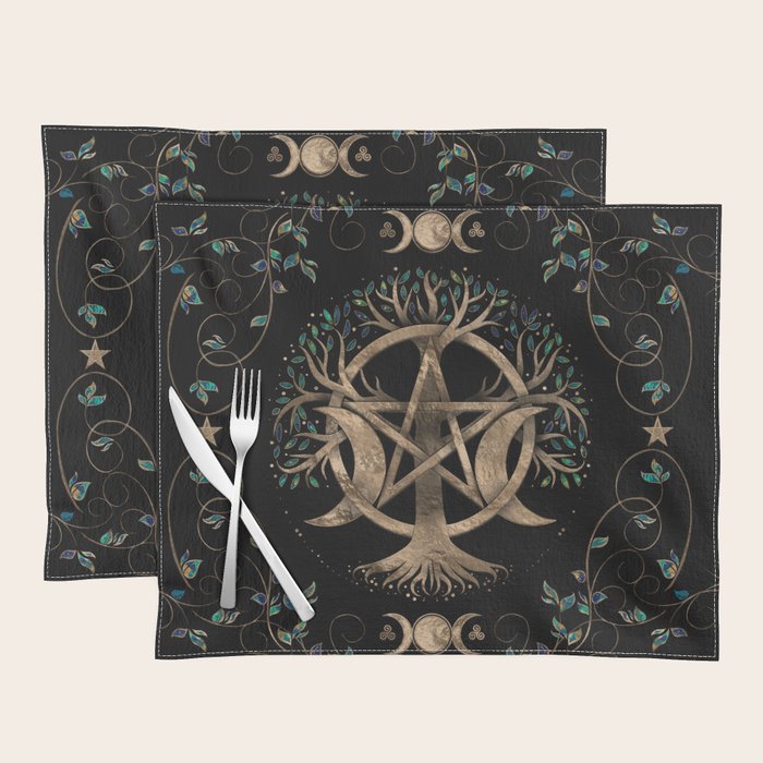 Tree of Life Pentagram Moon Ornament Placemat Gallery Image 1
