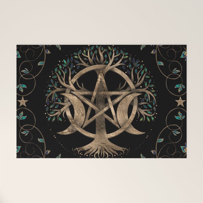 Tree of Life Pentagram Moon Ornament Welcome Mat Gallery Image 1