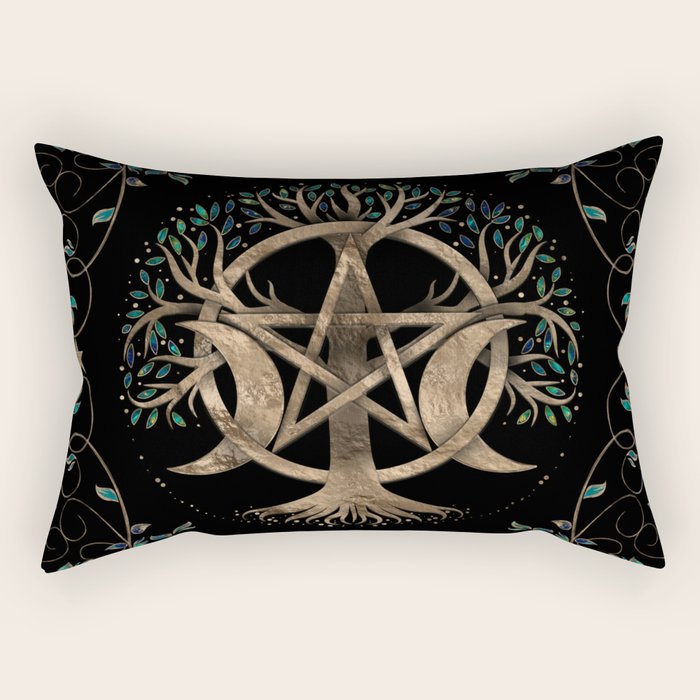 Tree of Life Pentagram Moon Ornament Rectangular Pillow Gallery Image 2