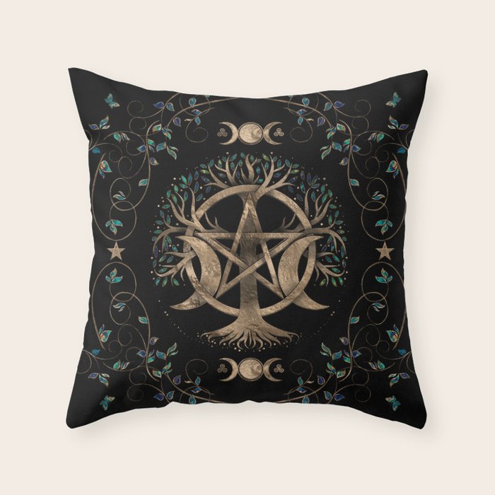 Tree of Life Pentagram Moon Ornament Throw Pillow Gallery Image 1